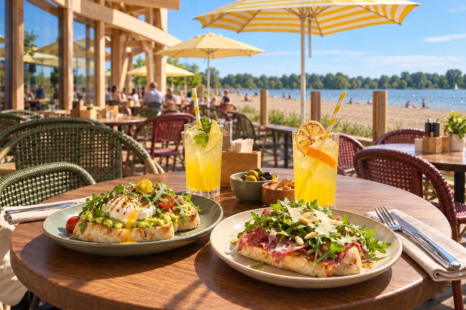 Ciabatta’s en huisgemaakte limonade op het terras van Brisa aan het water